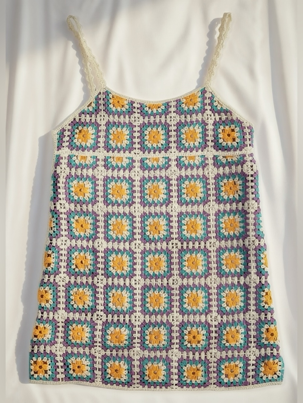 Zara Crochet Granny Square Mini Dress Boho Coastal Grandma | Large | Retro Indie - Picture 2 of 5